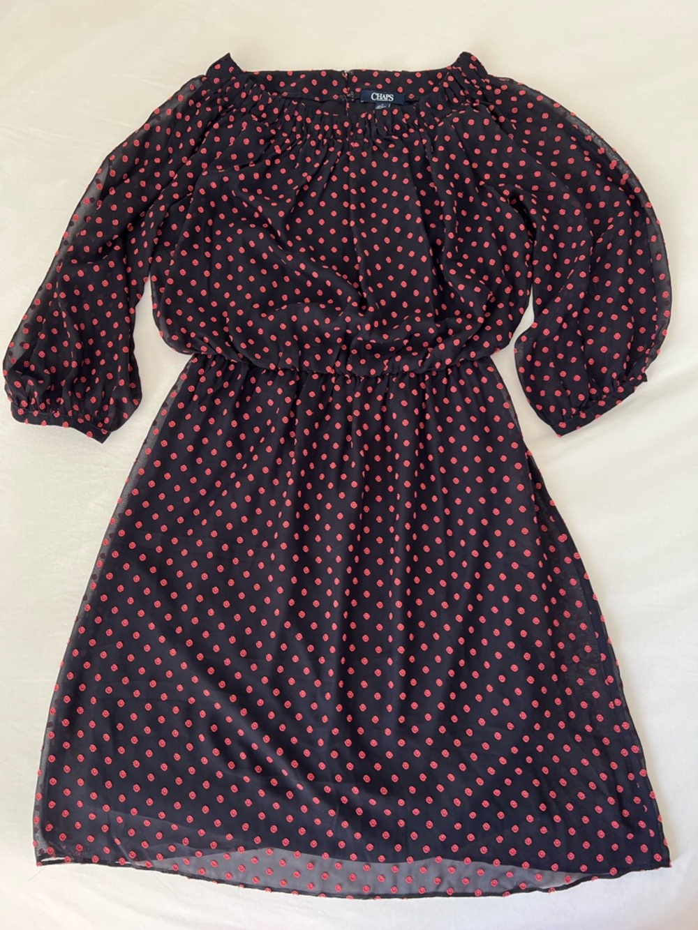Chaps Black Midi Dress with Pink Polka Dots